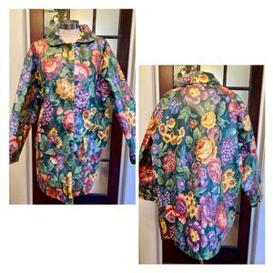 1990s 2000s Y2k Oilcloth Floral Rain Coat Cotton Mod Nordic House Raincoat